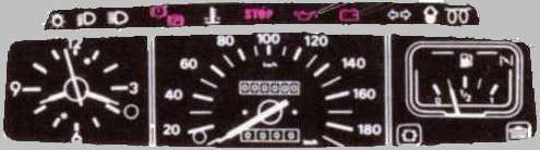 Tableau de bord de 205 bas de gamme � partir de 88. Sobre et de bon go�t, les plus observateurs auront remarqu� qu'il s'agit ici d'une version pr�sentant les indicateurs essence et Diesel. Cette instrumentation est peu diff�rente sur les mod�les pr�-88.